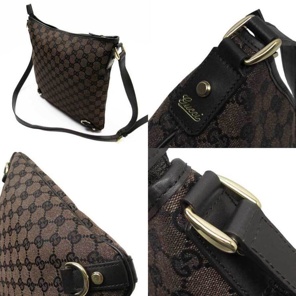 Gucci Bag Gold Shoulder Dark Black GG Crossbody Brown Leather Canvas